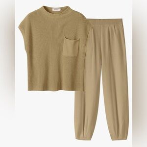 ANRABESS Women M 2 piece Knit Sweater Pullover Crop Top Pants Lounge Matching